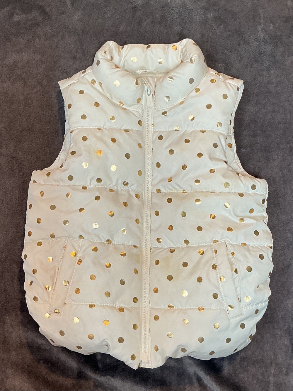 Old Navy White Puffer Vest with Gold Polka Dots